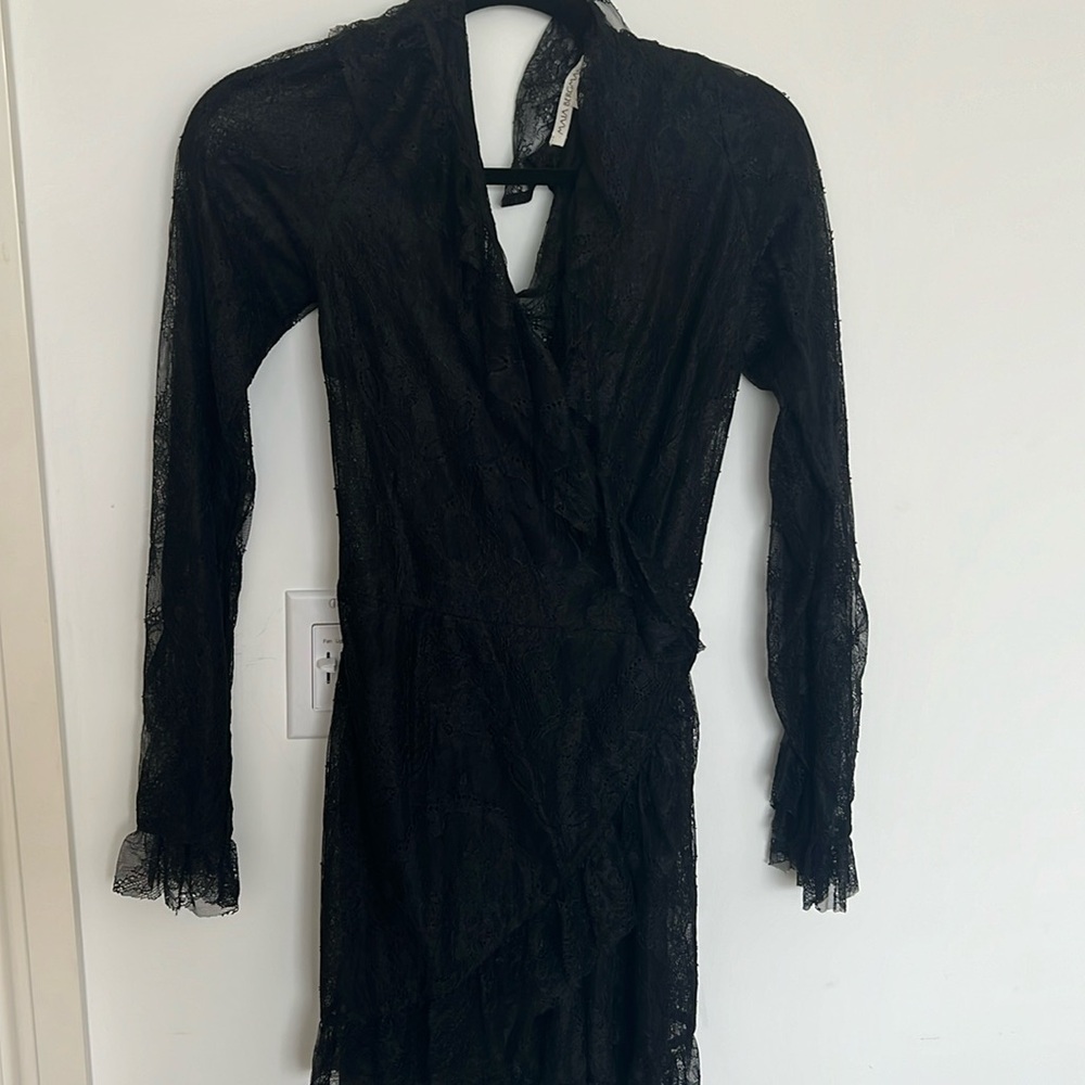 Maia Bergman black lace long sleeve wrap romper
